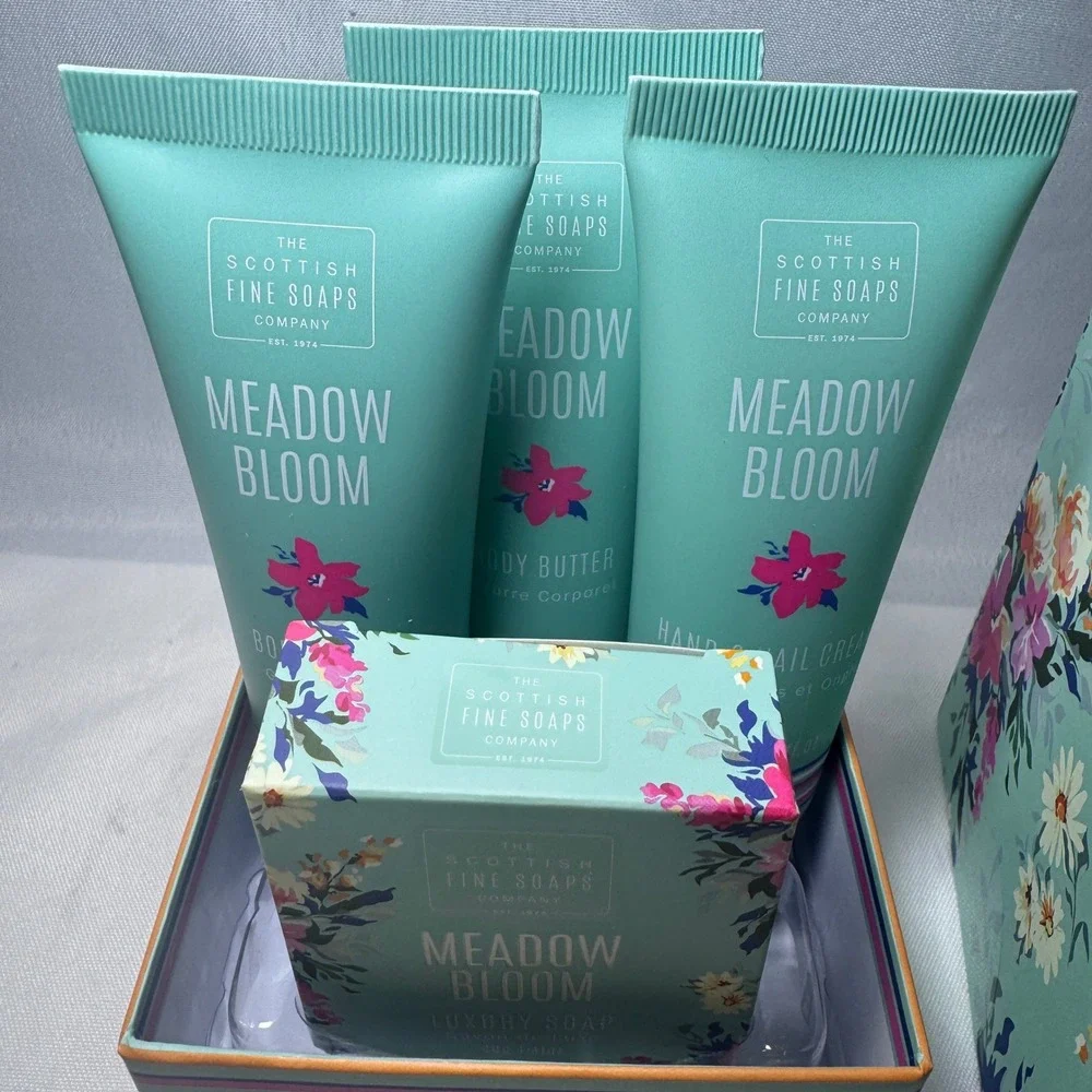 Scottish Fine Soaps Meadow Bloom 4pc Luxurious Gift Set Body Wash‎ Butter Soap